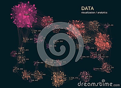 Abstract big data visualization concept. Infographics data science design. Cluster analysis. Vector Illustration