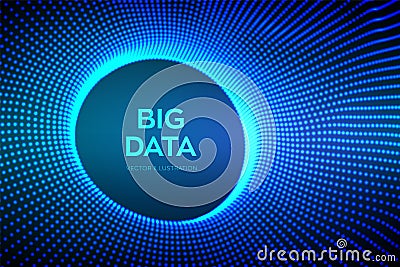 Abstract bigdata science background. Circle grid wave. Big data innovation technology. Blockchain network analysis. Ai tech Cartoon Illustration