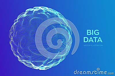 Abstract bigdata science background. Sphere grid wave. Big data innovation technology. Blockchain network analysis. Ai tech Cartoon Illustration