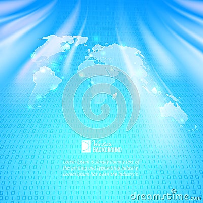 Abstract binary code background with world map Vector Illustration