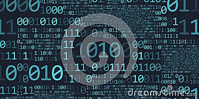 Abstract binary code cloud background. AI learning on data cyber field. Futuristic digital technology. Vector Illustration
