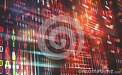 Abstract binary code. Cloud data. Blockchain technology Cartoon Illustration