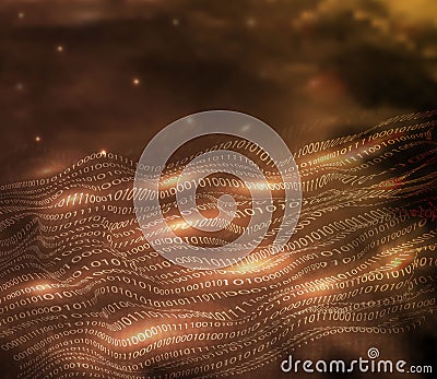 Abstract binary code in 3D wave style in gold colors. technological design concept of digital technologies in the style of realism Vector Illustration