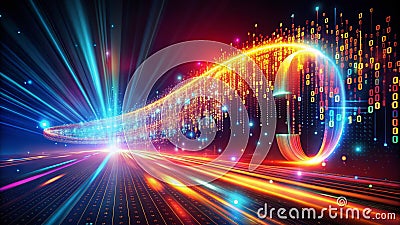 Abstract Binary Code Data Flow A Silhouette Visualization of Futuristic Digital Stream Technology Illustrating the Stock Photo
