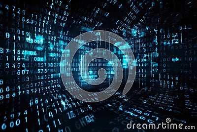 Abstract binary cyber circuit future graphic wallpaper. Binary code digital texture. Cartoon Illustration