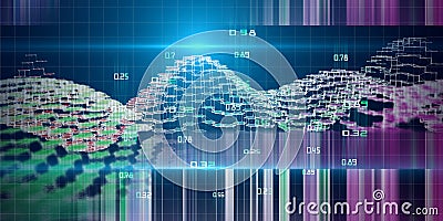 Abstract binary hexagon color wave. 3D big data concept. Intricate mass financial data threads analysis. Business and finance Stock Photo