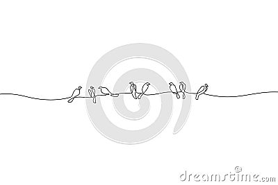 Abstract birds on branches continuous one line drawing Vector Illustration