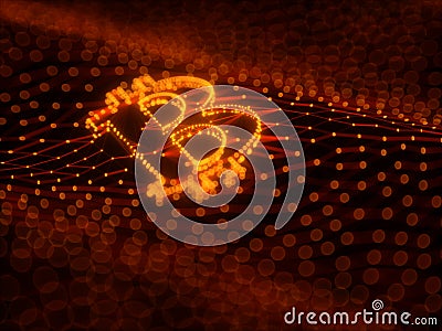 Abstract Bitcoin Sign Built as an Array of Transactions in Blockchain Conceptual 3d Illustration Stock Photo