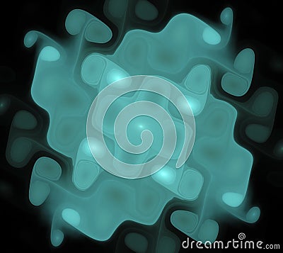 Abstract black background with blue and turquoise spotted spiral Stock Photo