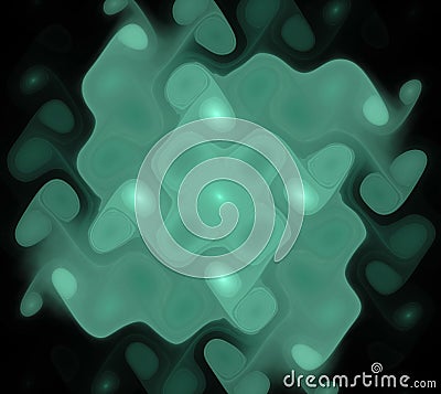 Abstract black background with green and turquoise spotted spiral pattern. Cross in the center. Fractal texture. Stock Photo