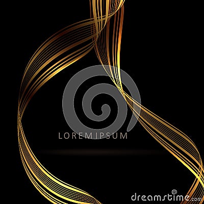 Abstract black background, isolated gorgeous wave patterns in gold color Vector Illustration