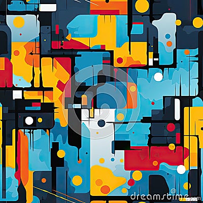 Abstract black and colorful pattern with modular, funky urban graffiti (tiled) Stock Photo