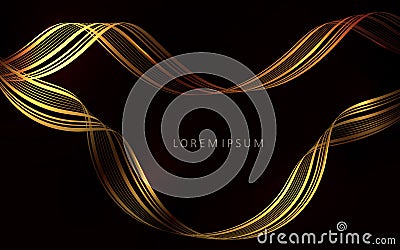 Abstract black design, isolated gorgeous wave patterns in gold color Vector Illustration