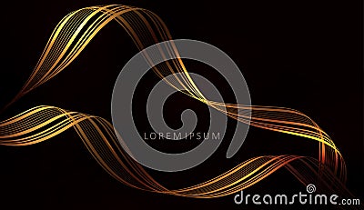 Abstract black design, isolated gorgeous wave patterns in gold color Vector Illustration