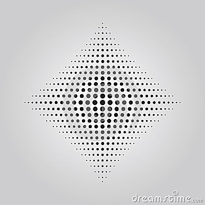 Abstract black dots halftone technique effect in shape of rhombus design element Vector Illustration