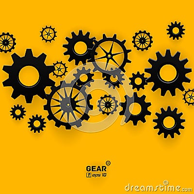 Abstract black gear wheels symbol on bright yellow Vector Illustration