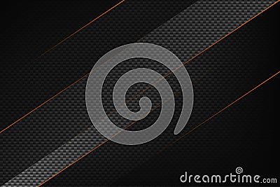 Abstract black geometric background with orange stripes. Modern carbon fiber texture. Vector Illustration