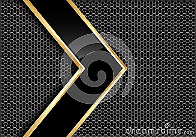 Abstract black glossy gold line arrow on gray metal circle mesh design modern futuristic background vector Vector Illustration