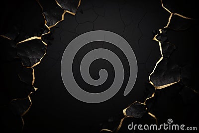 Abstract Black and Gold Background with Golden Cracks and Splashes Stock Photo