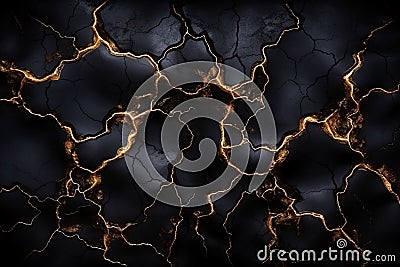 Abstract Black and Gold Background with Golden Cracks and Splashes Stock Photo