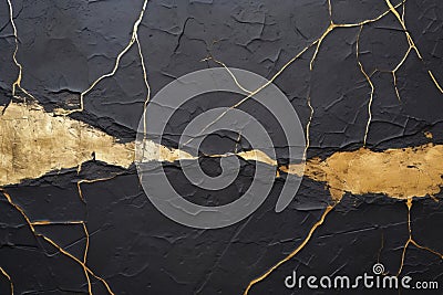 Abstract Black and Gold Background with Golden Cracks and Splashes Stock Photo