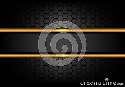 Abstract black gold line banner on hexagon mesh pattern design modern luxury background vector Vector Illustration