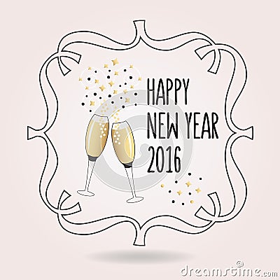 Abstract black and golden Happy New Year 2016 cheers icon Vector Illustration