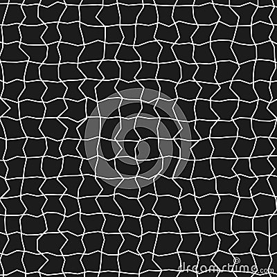 Abstract black grid. Irregular web pattern. Cracked white lines. Vector seamless texture. Vector Illustration