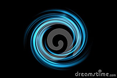 Abstract black holes in space or spiral tunnel with light blue fog on black background Stock Photo