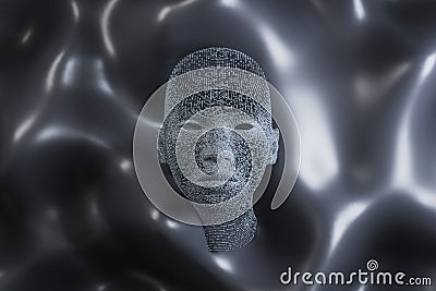 Abstract black human head on wavy background. Future, robotics and artificial intelligence background. Stock Photo