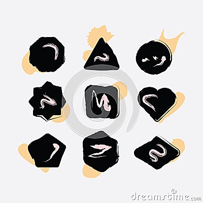 Abstract black inky hand drawn shapes icons set Vector Illustration