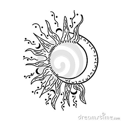 Abstract black isolated sun and moon on the white background Vector Illustration