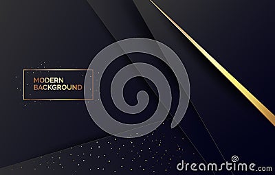 Abstract black paper background with golden glitter, banner for presentation, landing page, web site. Vector Illustration