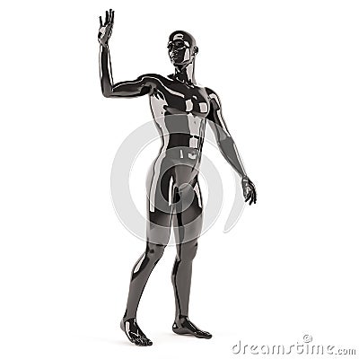 Abstract black plastic human body mannequin over white background. Greeting standing pose Cartoon Illustration