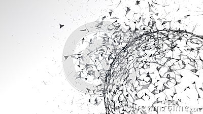 Abstract black plexus structure on sphere earth cracking and exploding on white background. 3D illustration Cartoon Illustration