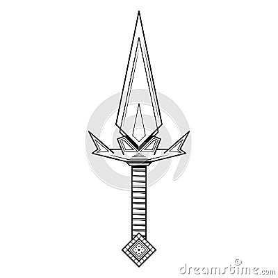 Abstract Black Simple Line Metal Sword Knife Dagger Blade Weapon Doodle Outline Element Vector Design Style Sketch Isolated Vector Illustration