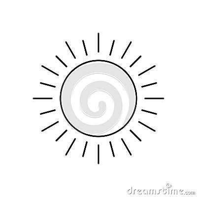 Abstract black sun thin line icon with rays isolated on white background. Vector Illustration