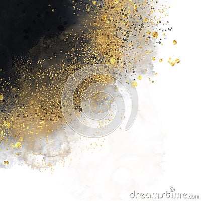 Abstract black watercolor texture with gold Stock Photo