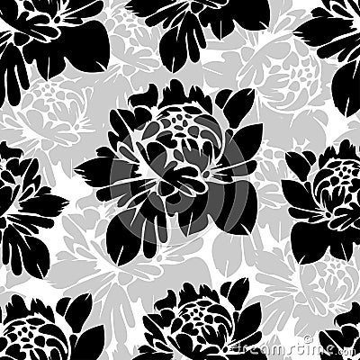 Abstract black and white flowers seamless pattern. Vintage monochrome floral background. buds on a . For the fabric design, wall Vector Illustration