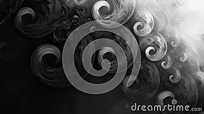 Abstract black and white fractal design with swirling patterns, creating a mysterious and intricate visual effect Stock Photo