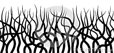 Abstract black and white horizontal seamless background. Root pattern with curved lines. Vector Illustration