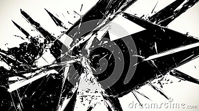 Abstract black and white shards creating a dynamic, fragmented composition Stock Photo