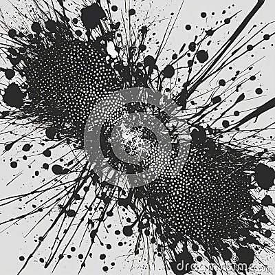 Abstract black and white splatter background featuring dynamic patterns and textures, creating a striking visual effect Stock Photo