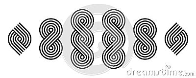 abstract black white stripe line. geometric pattern icon. loop design elements. retro styled infinity concept Vector Illustration