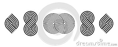 abstract black white stripe line. geometric pattern icon. loop design elements. retro styled infinity concept Vector Illustration