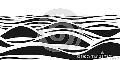 Abstract black and white striped 3d waves. Vector optical illusion. Ocean wave art pattern Vector Illustration