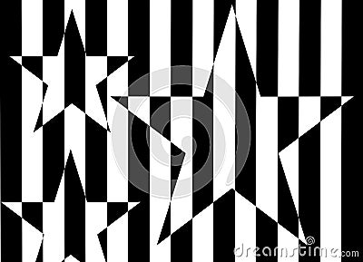 Abstract black and white striped pattern of stars and lines. Stock Photo