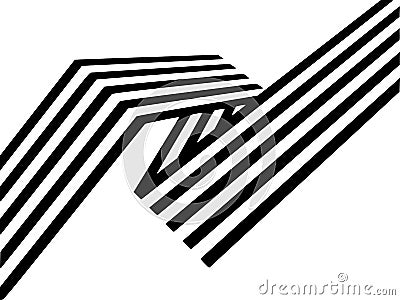 Abstract black and white stripes bent ribbon geometrical shape Stock Photo