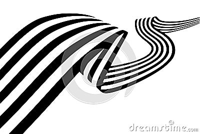 Abstract black and white stripes smoothly bent ribbon geometrical shape Stock Photo