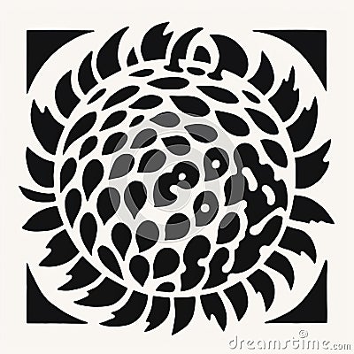 Abstract Black And White Sunflower Design With Sculptural Grotesqueries Stock Photo